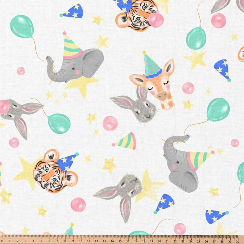 Printed Cotton FUNZOO-35 White / Yellow